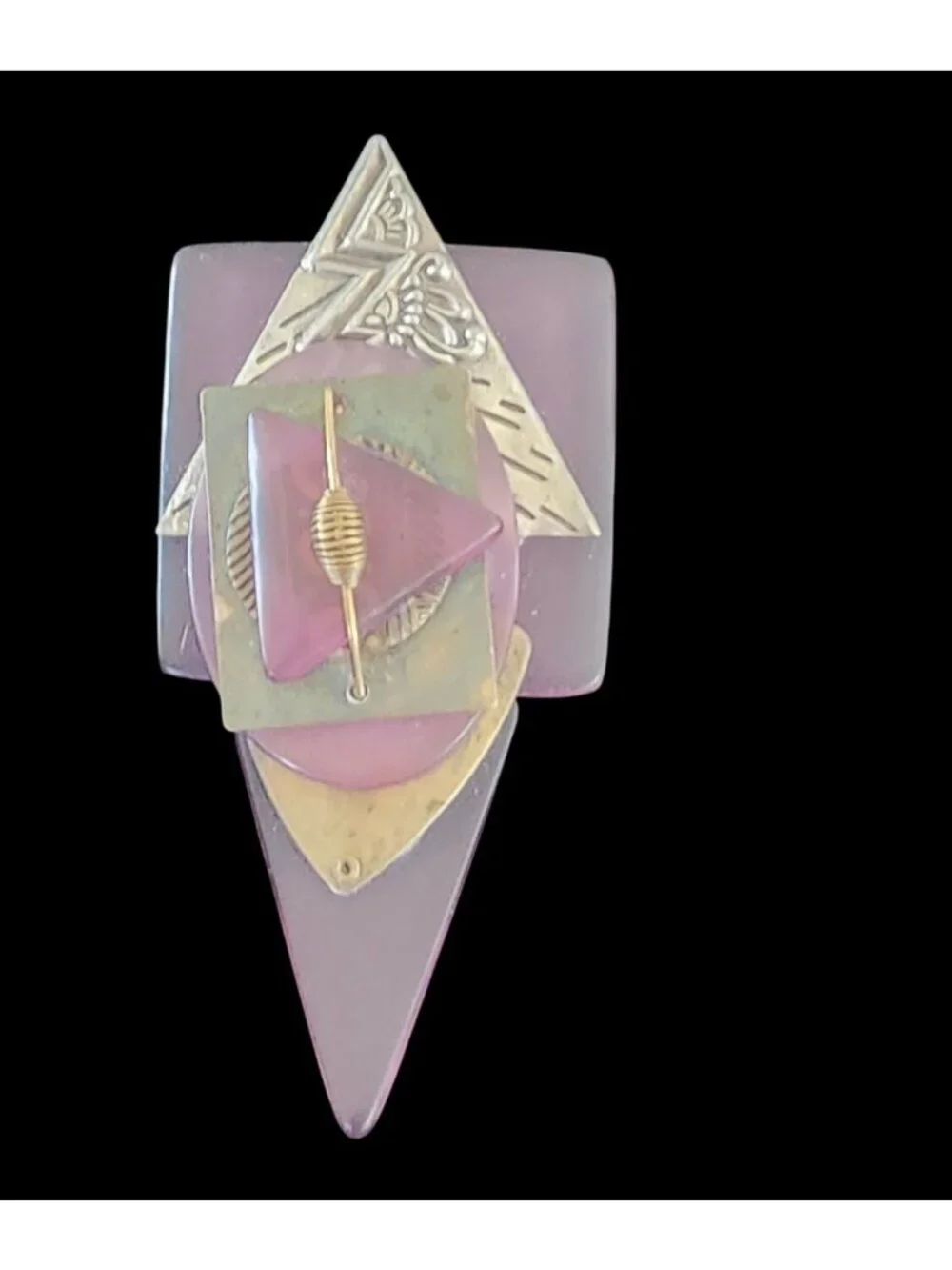 Vintage Layered Geometric Modernist Acrylic Brooch Mixed Metal Accents
